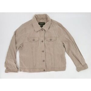 Eddie Bauer Jacket Womens Petite Large Beige Linen Trucker Button‎ Barn